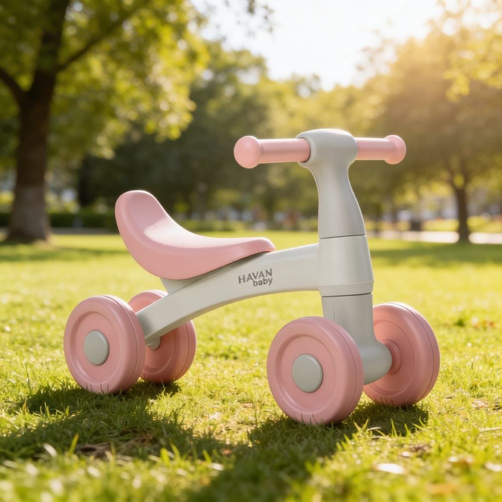 Bicicleta de Equilíbrio Andador Infantil Sem Pedal Havan Baby - Rosa e Off White
