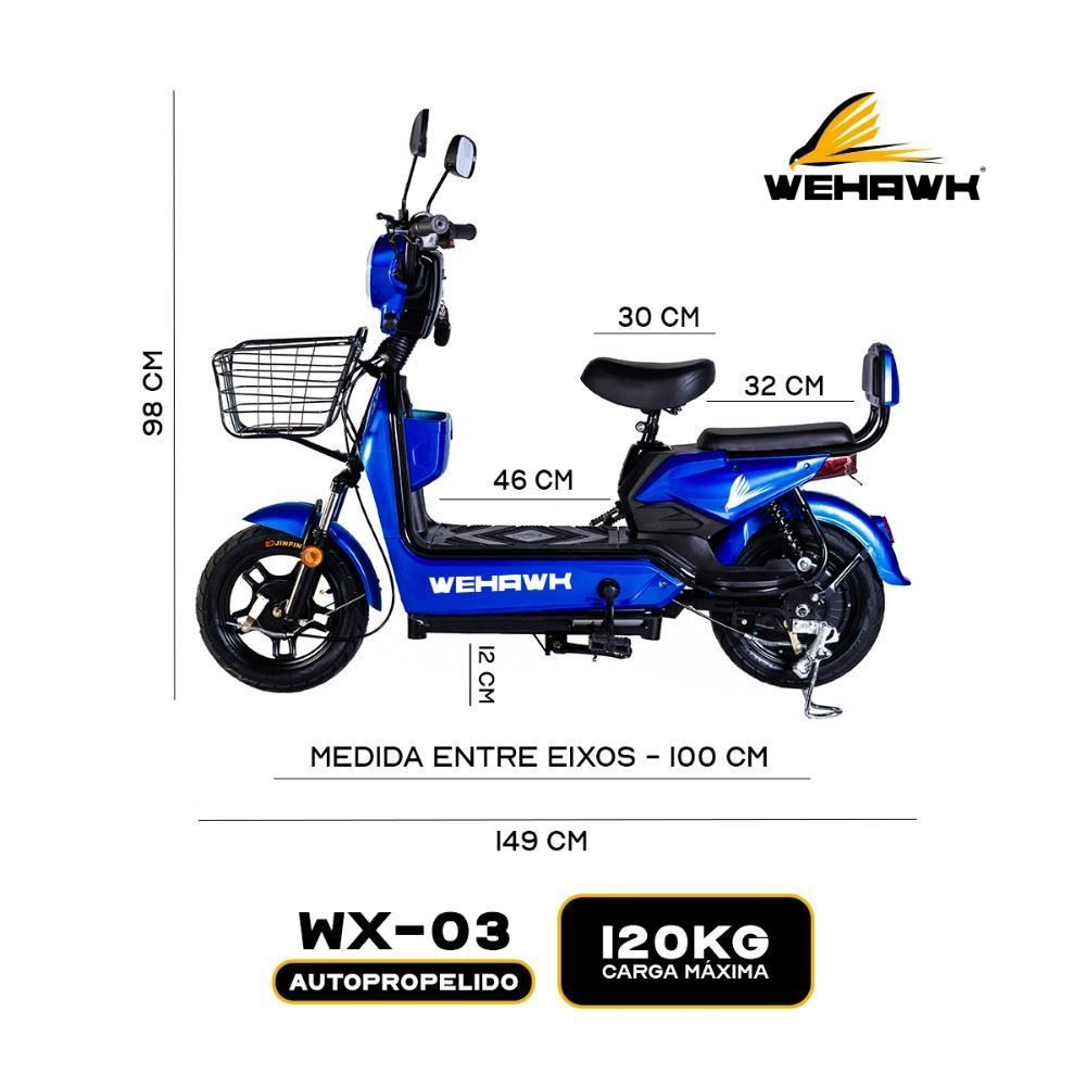 Bicicleta Elétrica Wehawk Wx-03 Basket 800W Bateria 48V - Azul