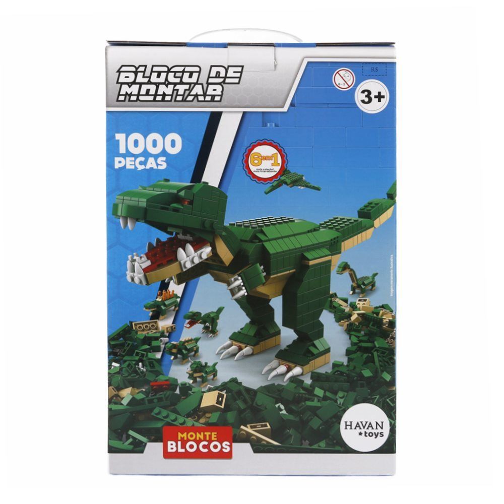 Blocos de Montar 6 em 1 Dinossauro 1000 Peças Havan Toys - HBR0986