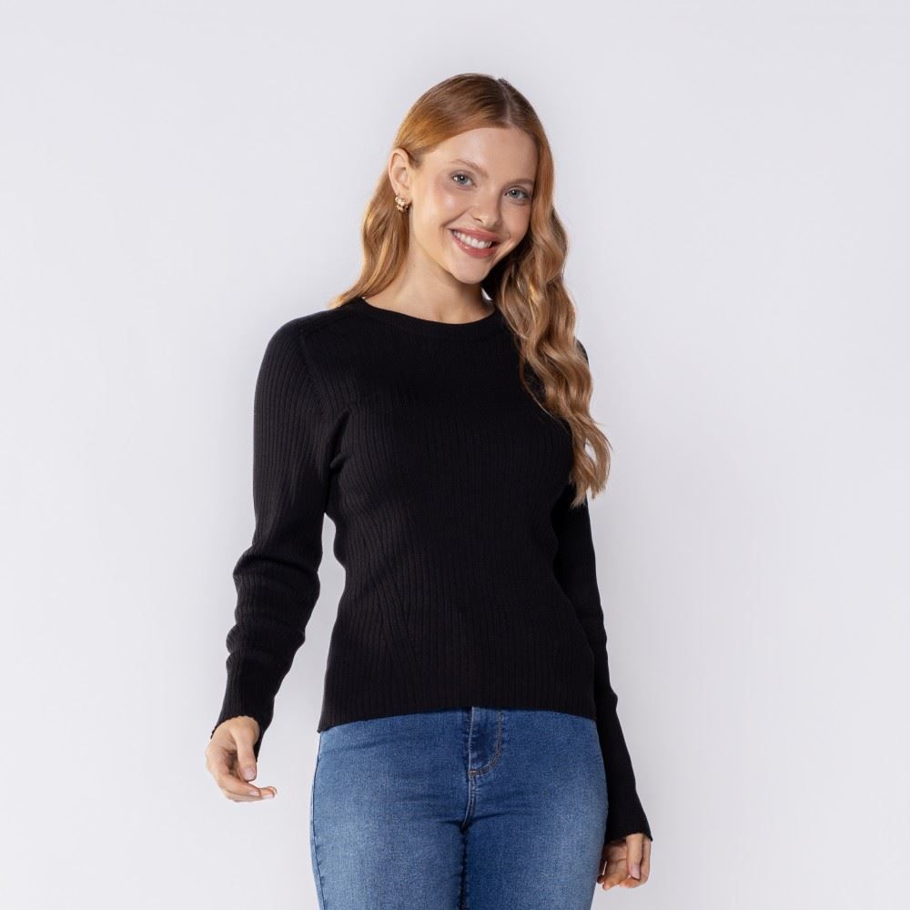 Blusa Feminina De Tricot Canelado Manga Longa Boby Blues