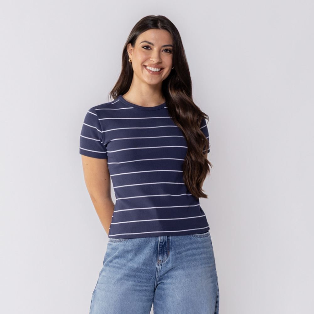 Blusa Feminina Em Ribana Listrada Patricia Foster