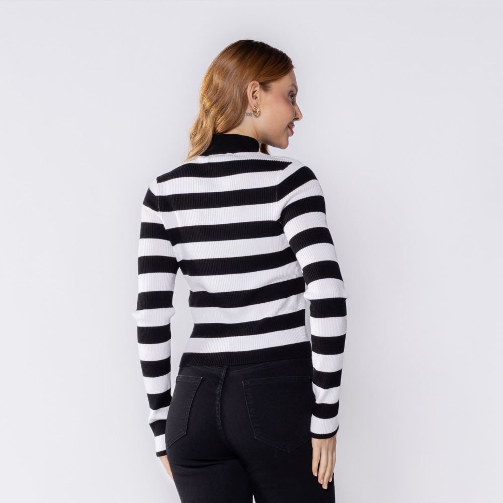 Blusa Feminina Listrada De Tricot Canelado Boby Blues