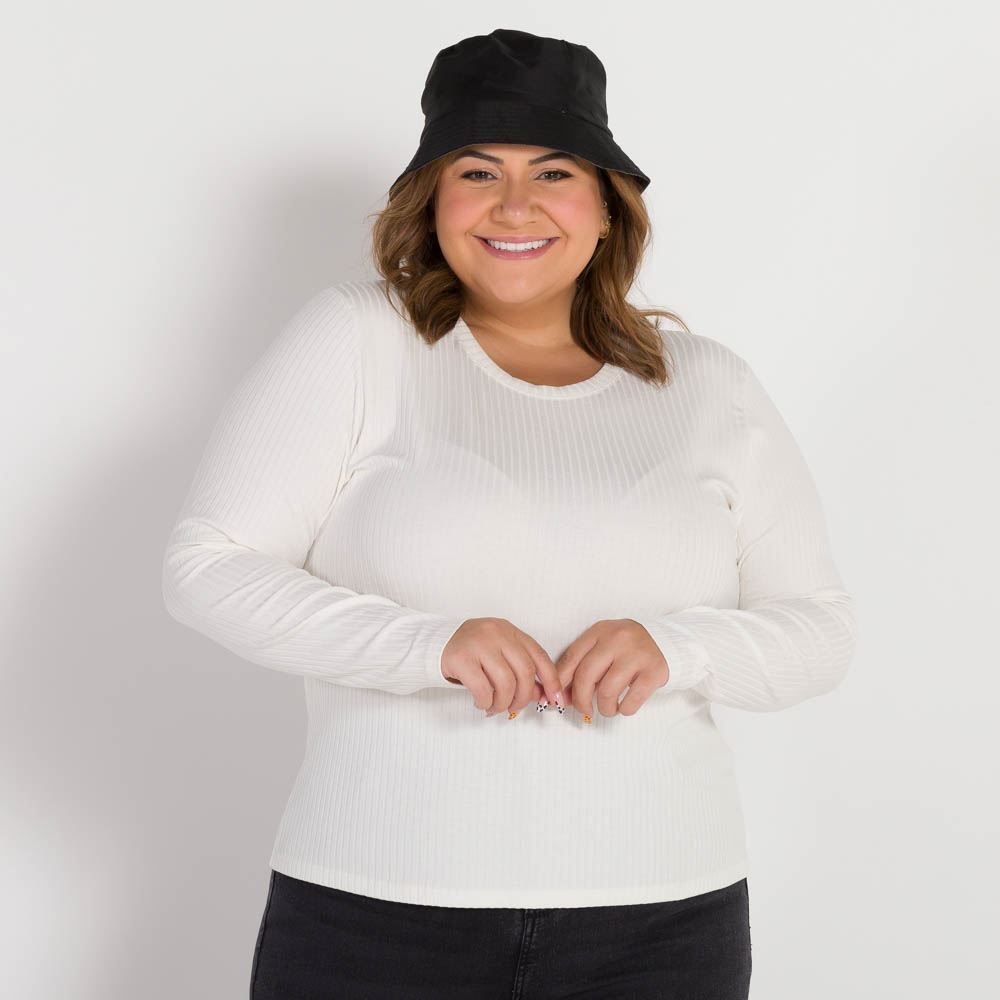 Blusa Plus Size Canelada Decote Redondo Patricia Foster Mais