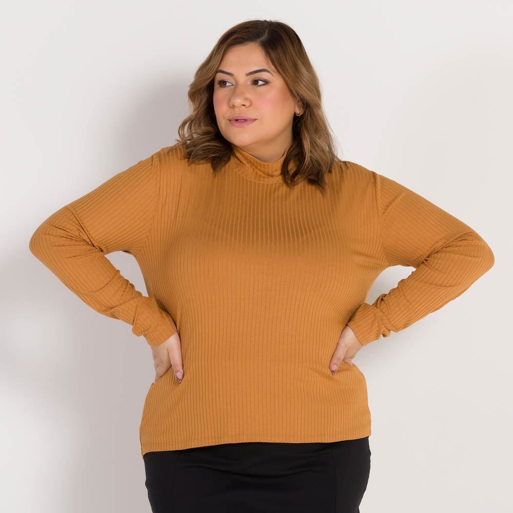 Blusa Plus Size Canelada Gola Alta Patricia Foster Mais