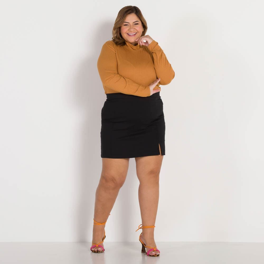 Blusa Plus Size Canelada Gola Alta Patricia Foster Mais