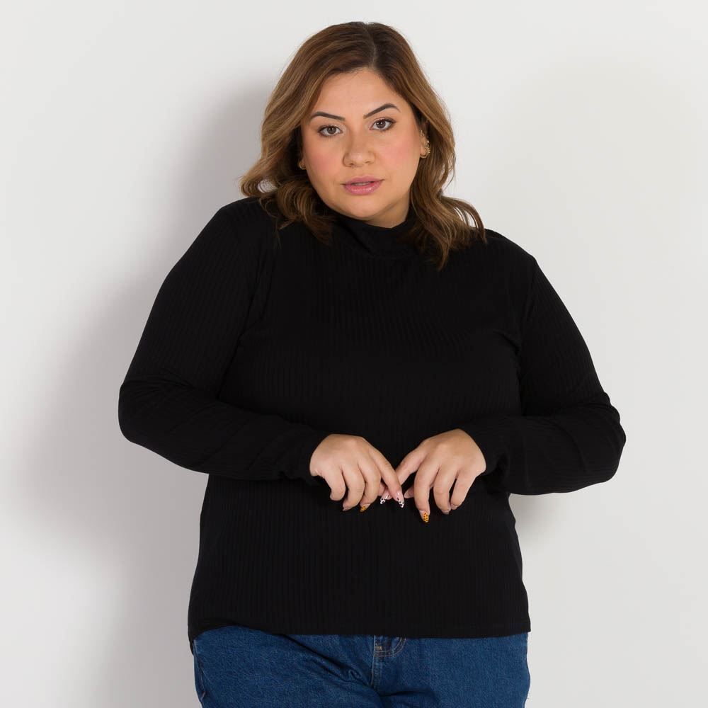 Blusa Plus Size Canelada Gola Alta Patricia Foster Mais