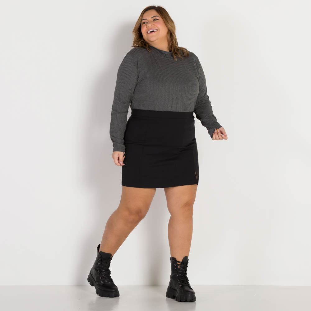 Blusa Plus Size Canelada Gola Alta Patricia Foster Mais