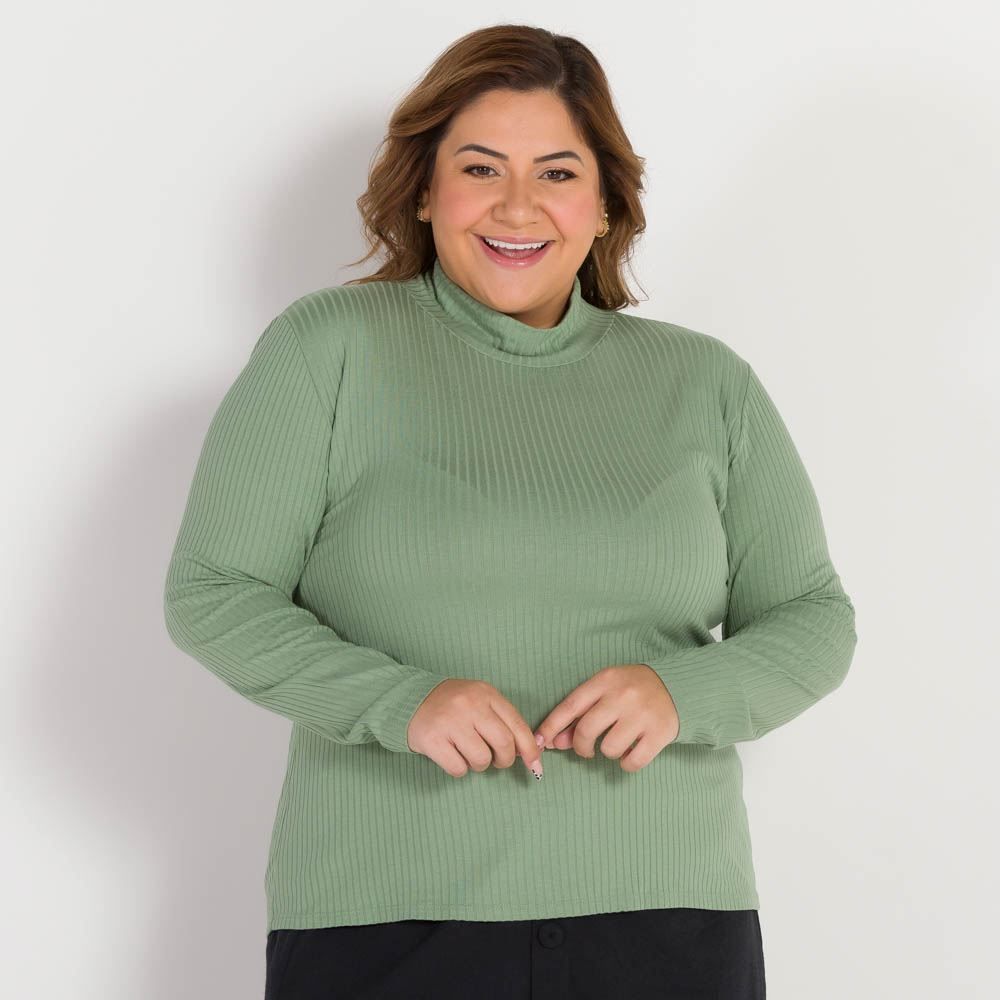 Blusa Plus Size Canelada Gola Alta Patricia Foster Mais