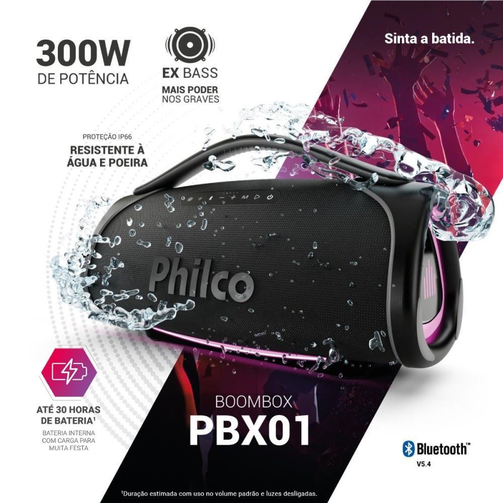 Caixa de Som Boombox Philco Extreme Bluetooth 300W Pbx01