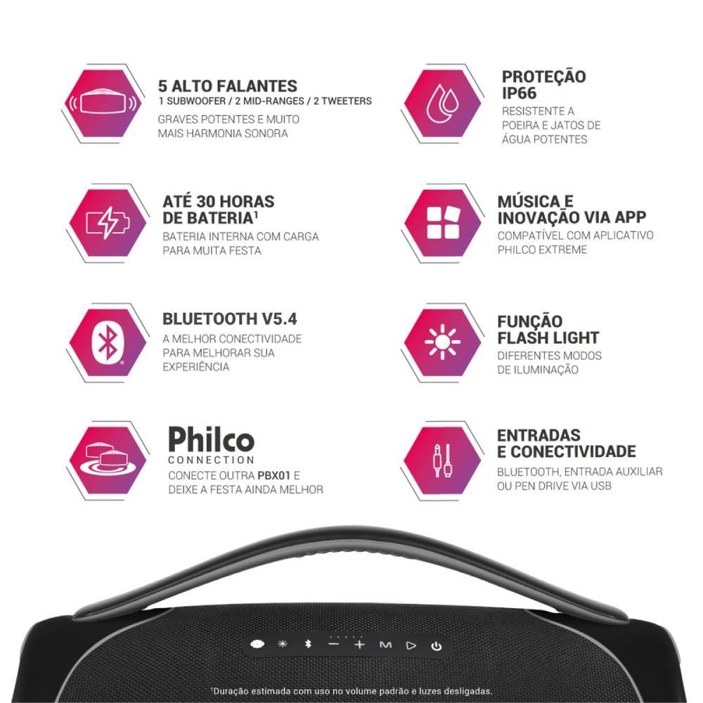 Caixa de Som Boombox Philco Extreme Bluetooth 300W Pbx01