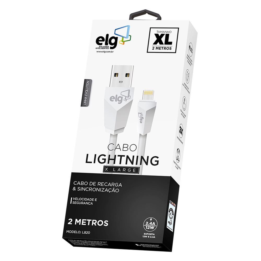 Cabo Lightning MicroUSB 2 Metros L820 ELG - Branco