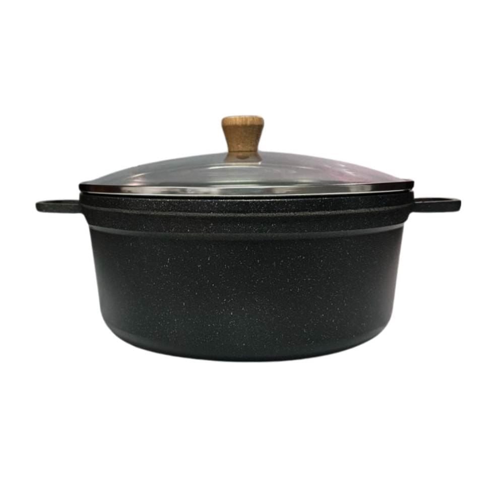Caçarola Cava Antiadrente Com Tampa De Vidro 24Cm - PRETO