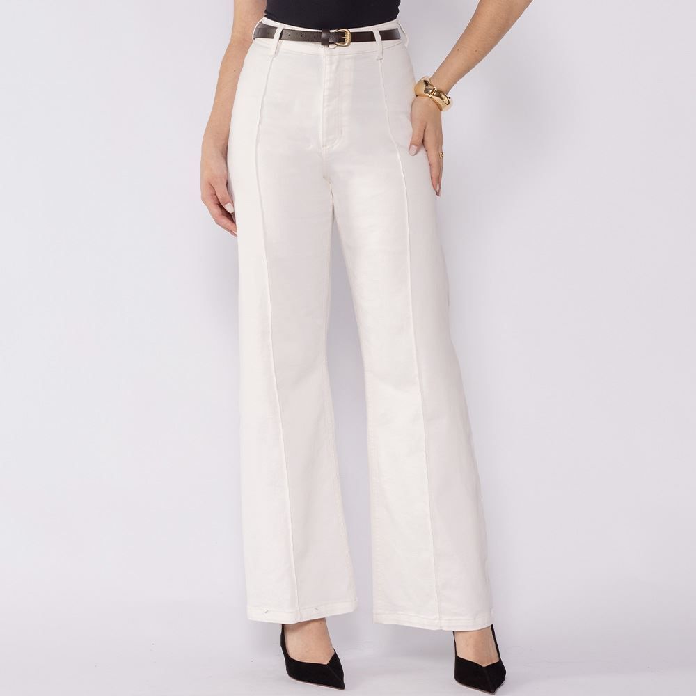 Calça Feminina Em Sarja Wide Leg Com Cinto Patricia Foster