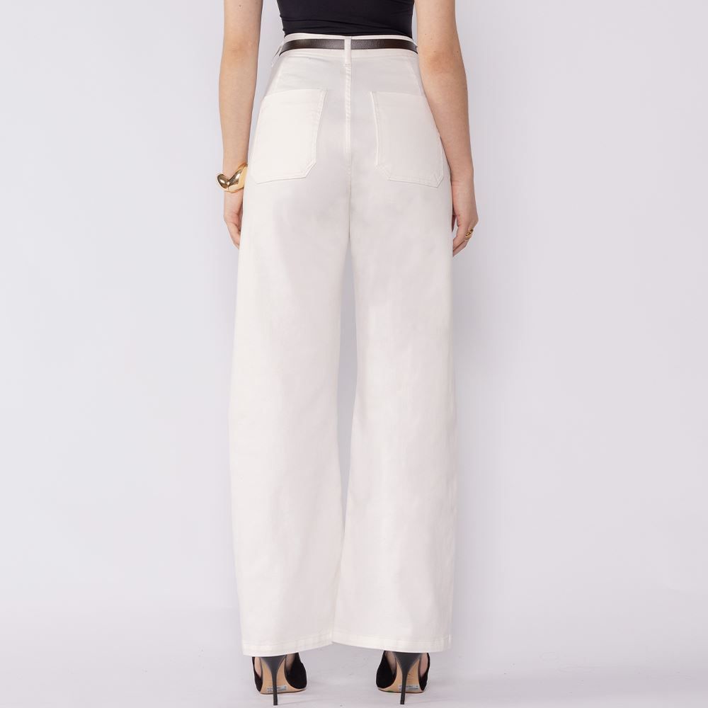 Calça Feminina Em Sarja Wide Leg Com Cinto Patricia Foster