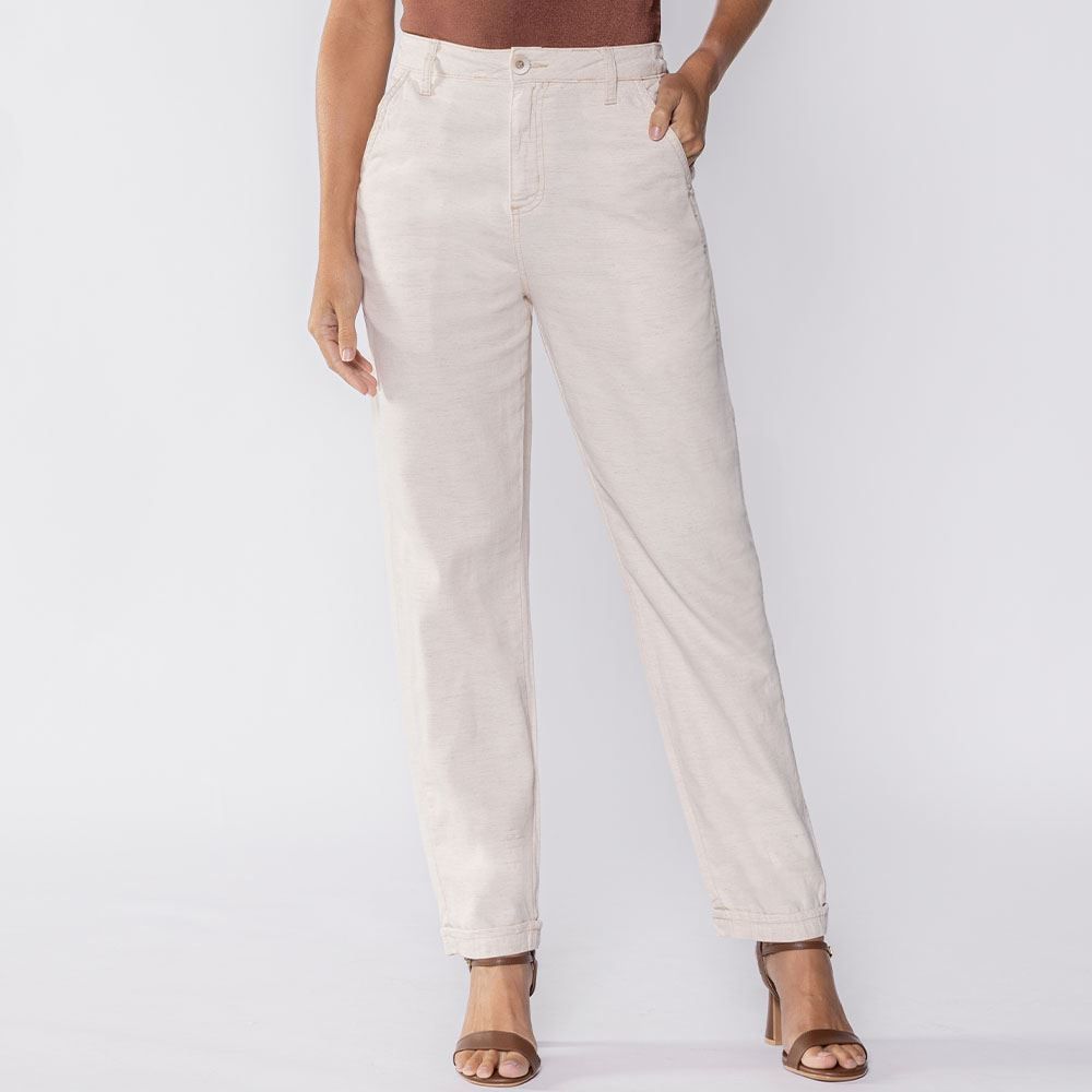Calça Feminina Mom Em Linho Sawary