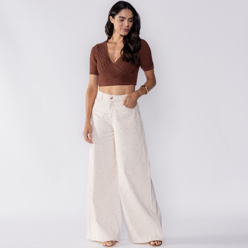 Calça Feminina Palazzo Com Strass Boby Blues