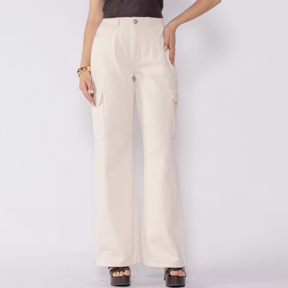Calça Feminina Wide Leg Cargo Em Sarja Boby Blues