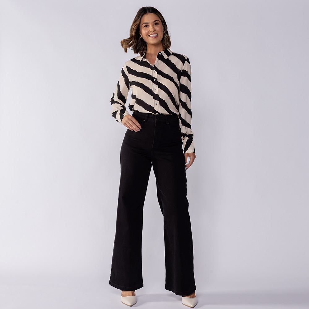 Calça Feminina Wide Leg Collor Sarja Boby Blues
