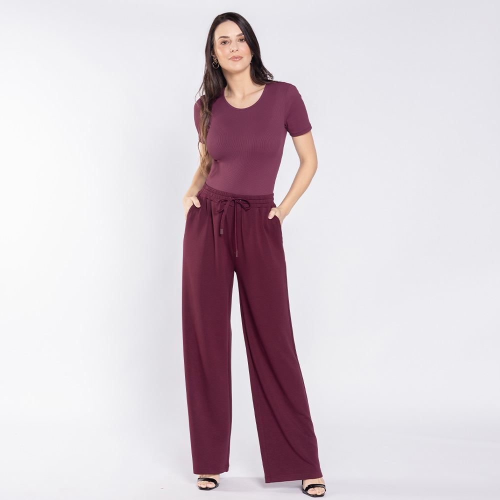 Calça Feminina Wide Leg Em Moletom Patricia Foster