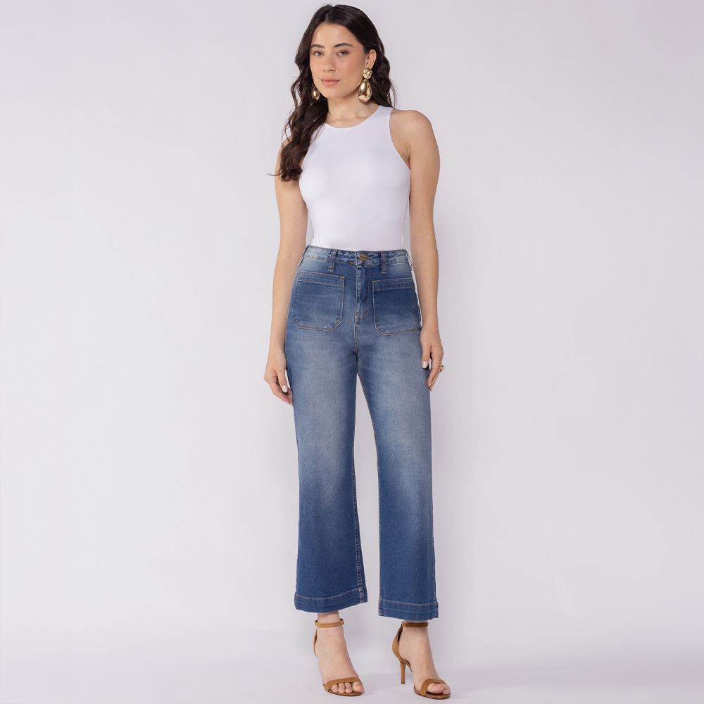Calça Jeans Feminina Reta Cropped Patricia Foster