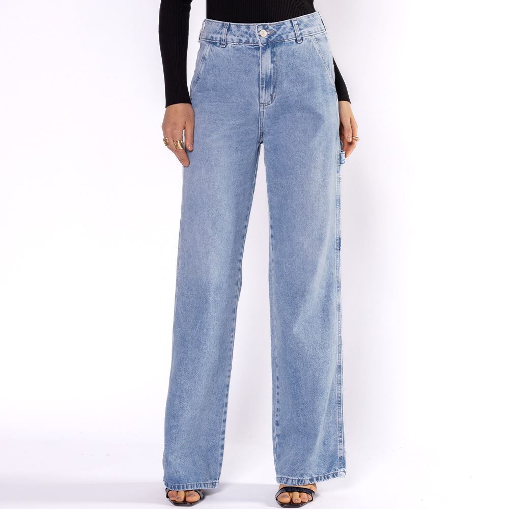 Calça Jeans Feminina Wide Leg Carpinteiro Sawary