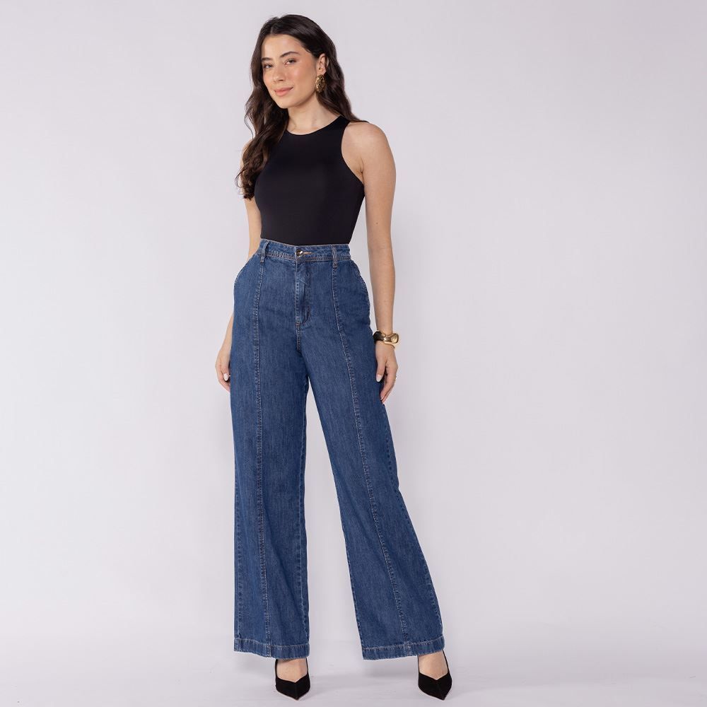 Calça Jeans Feminina Wide Leg Patricia Foster