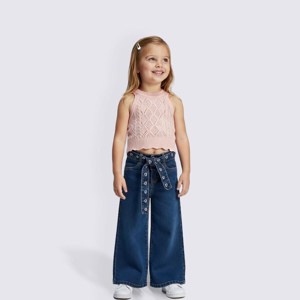 Calça Wide Leg Com Cinto Infantil Menina 1 a 3 Anos Yoyo Kids