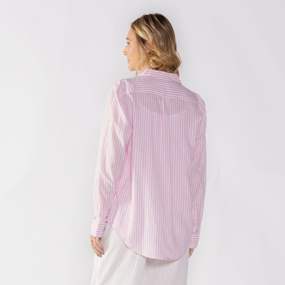 Camisa Feminina Listrada De Linho Patricia Foster