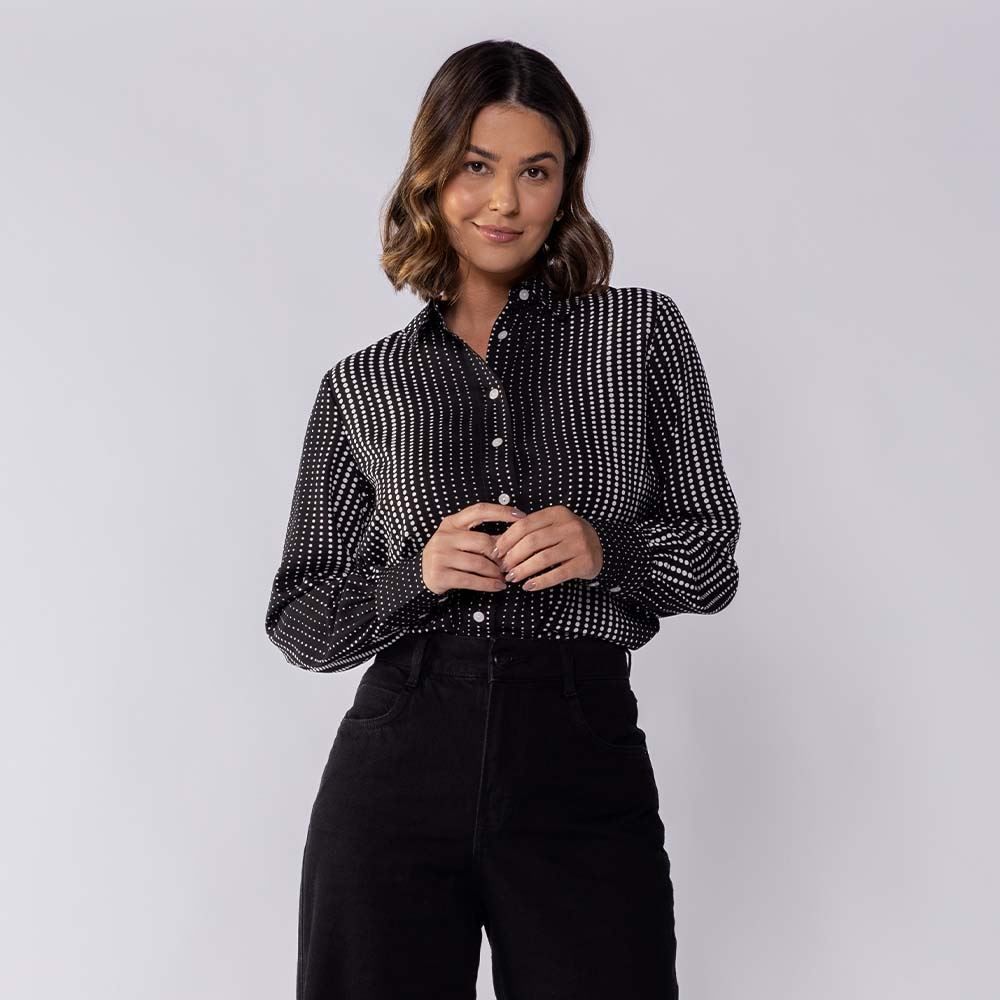 Camisa Feminina Manga Longa Em Crepe Patricia Foster