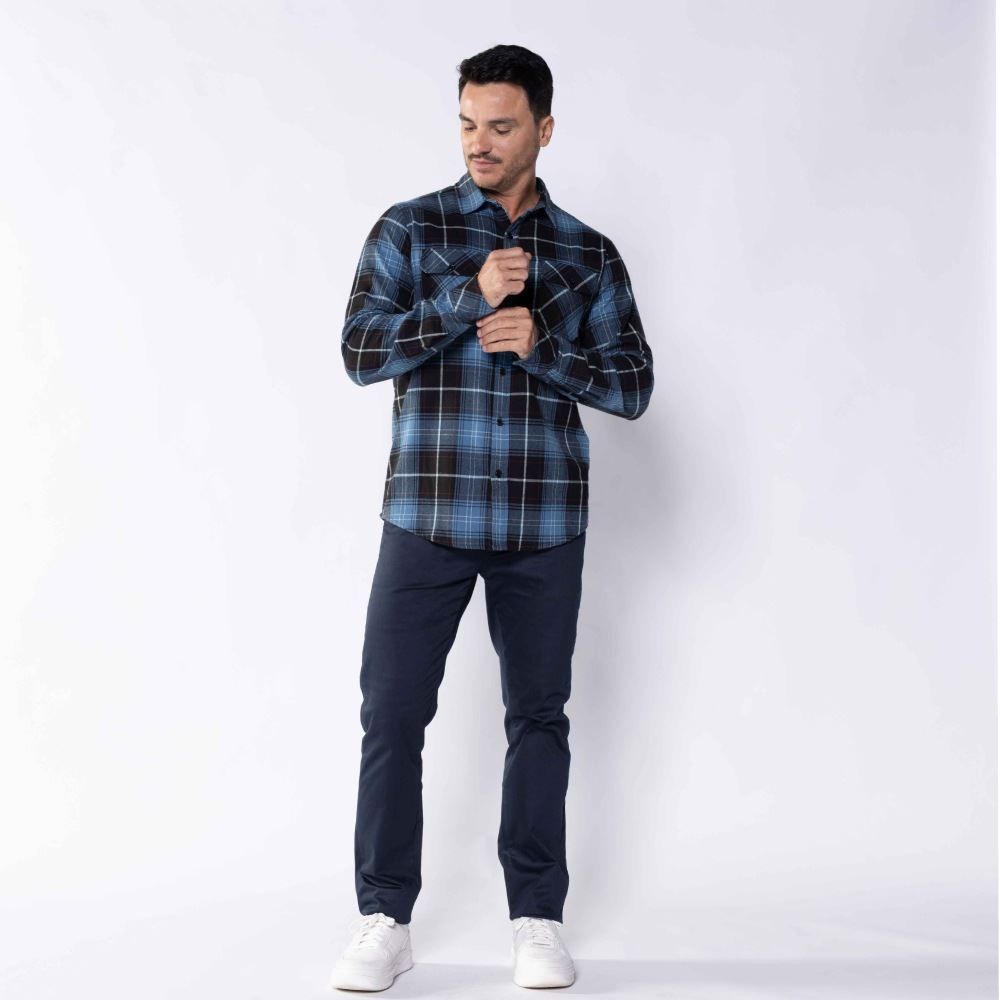 Camisa Masculina Xadrez De Flanela Com Bolso Marc Alain