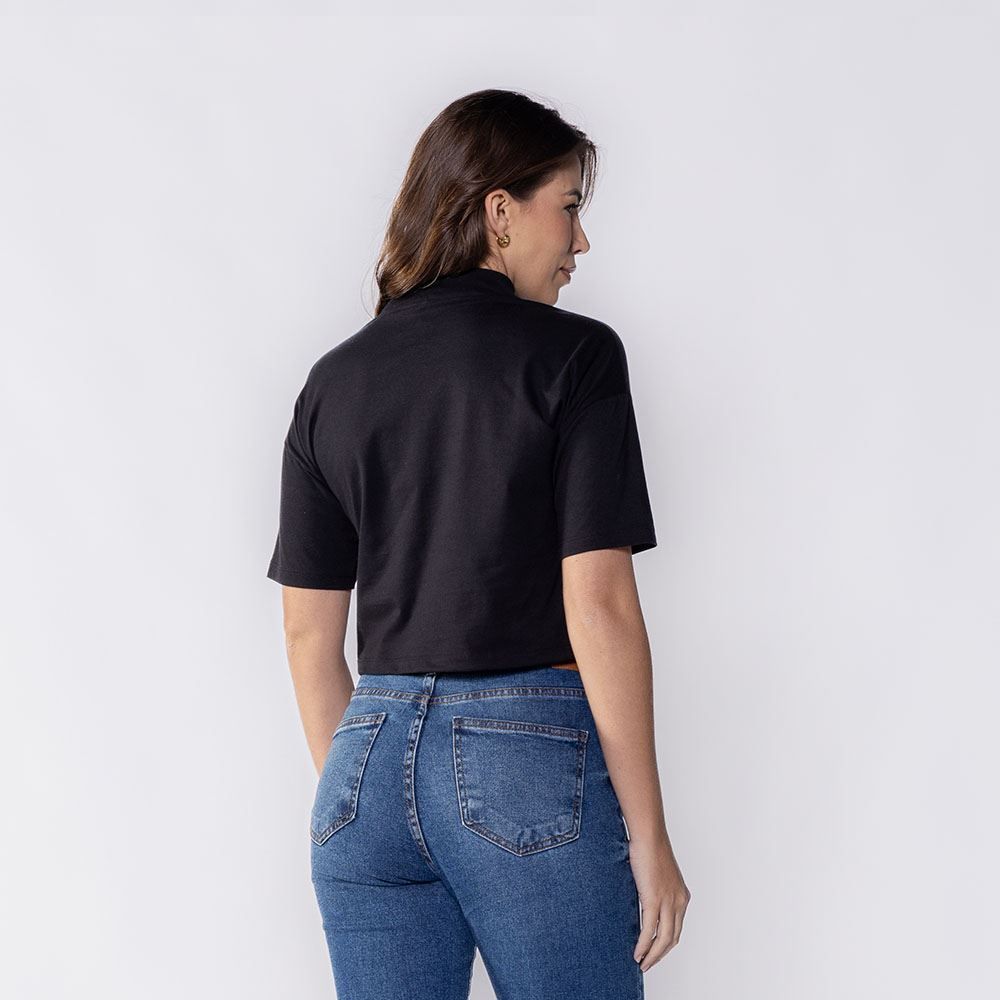 Camiseta Feminina Box Gola Alta De Algodão Boby Blues