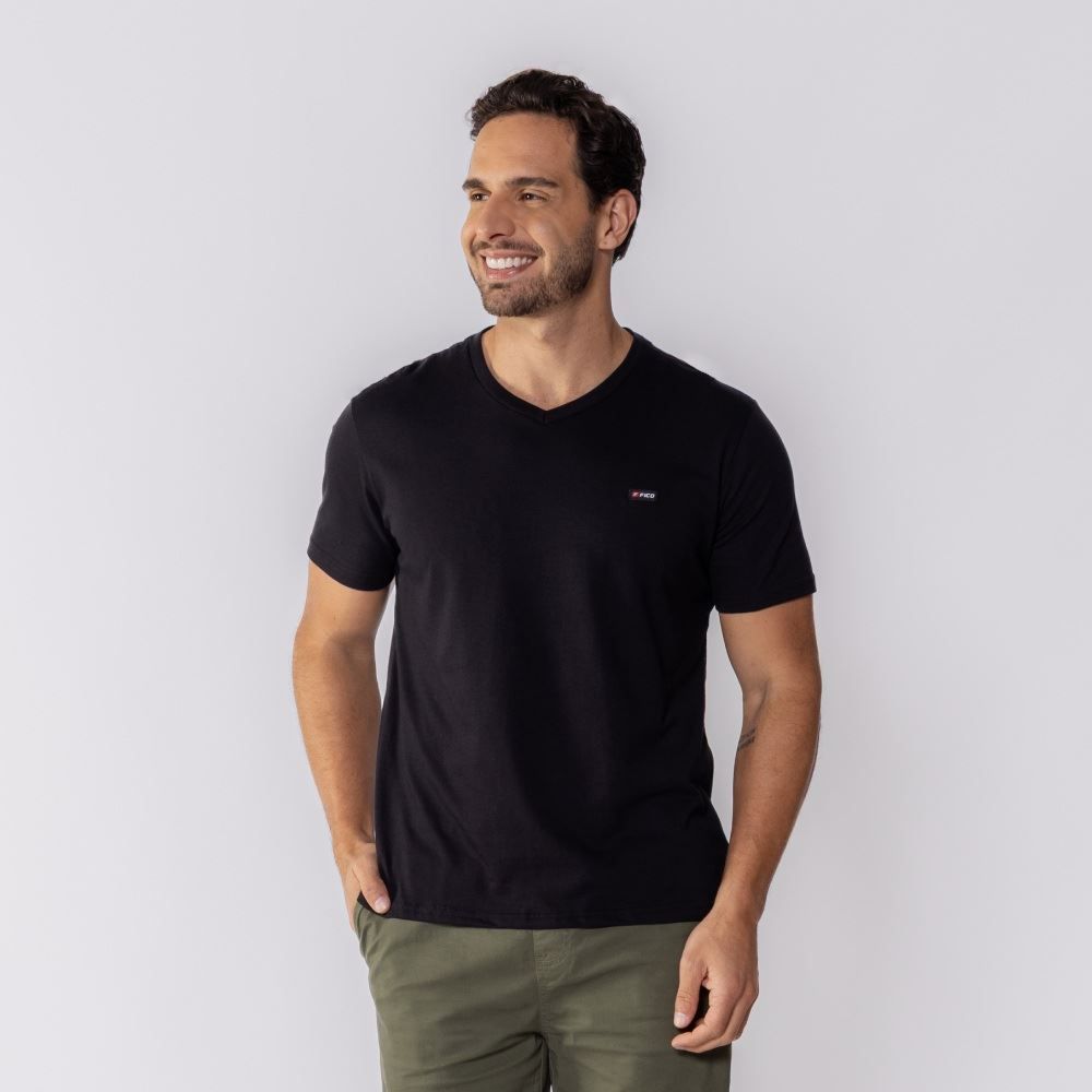 Camiseta Masculina Básica Gola V Fico