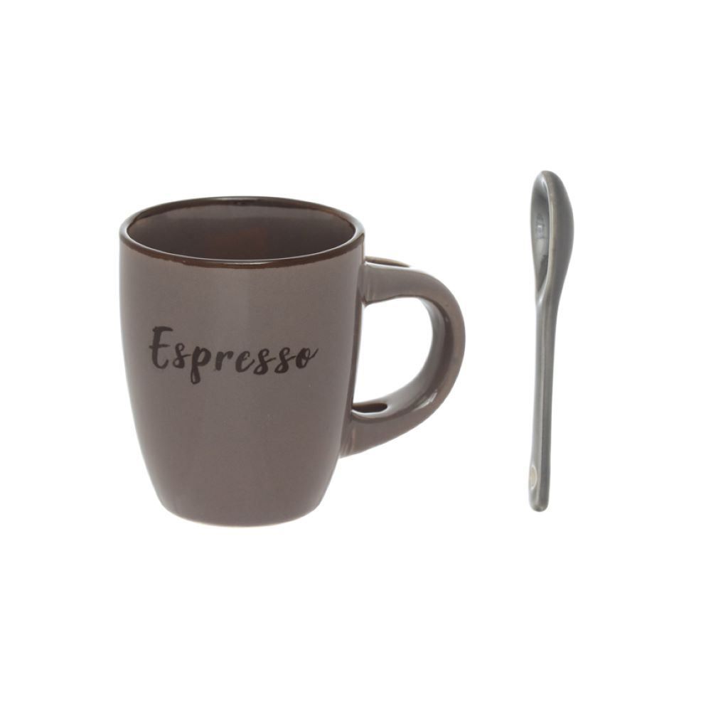 Caneca Com Colher De Cerâmica Rustic Marrom 100Ml Hauskraft - MARROM