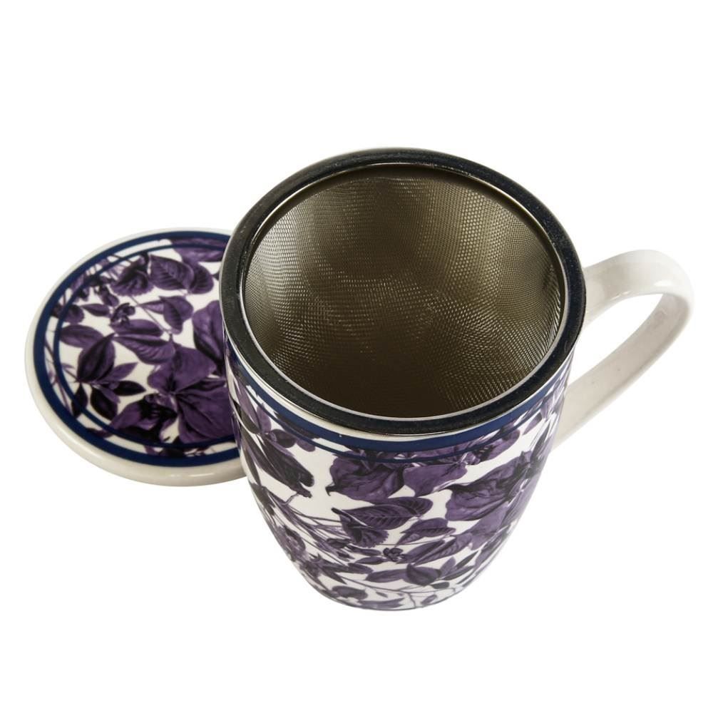 Caneca com Tampa em Porcelana e Filtro de Aço Lyor 340Ml - Blue Garden