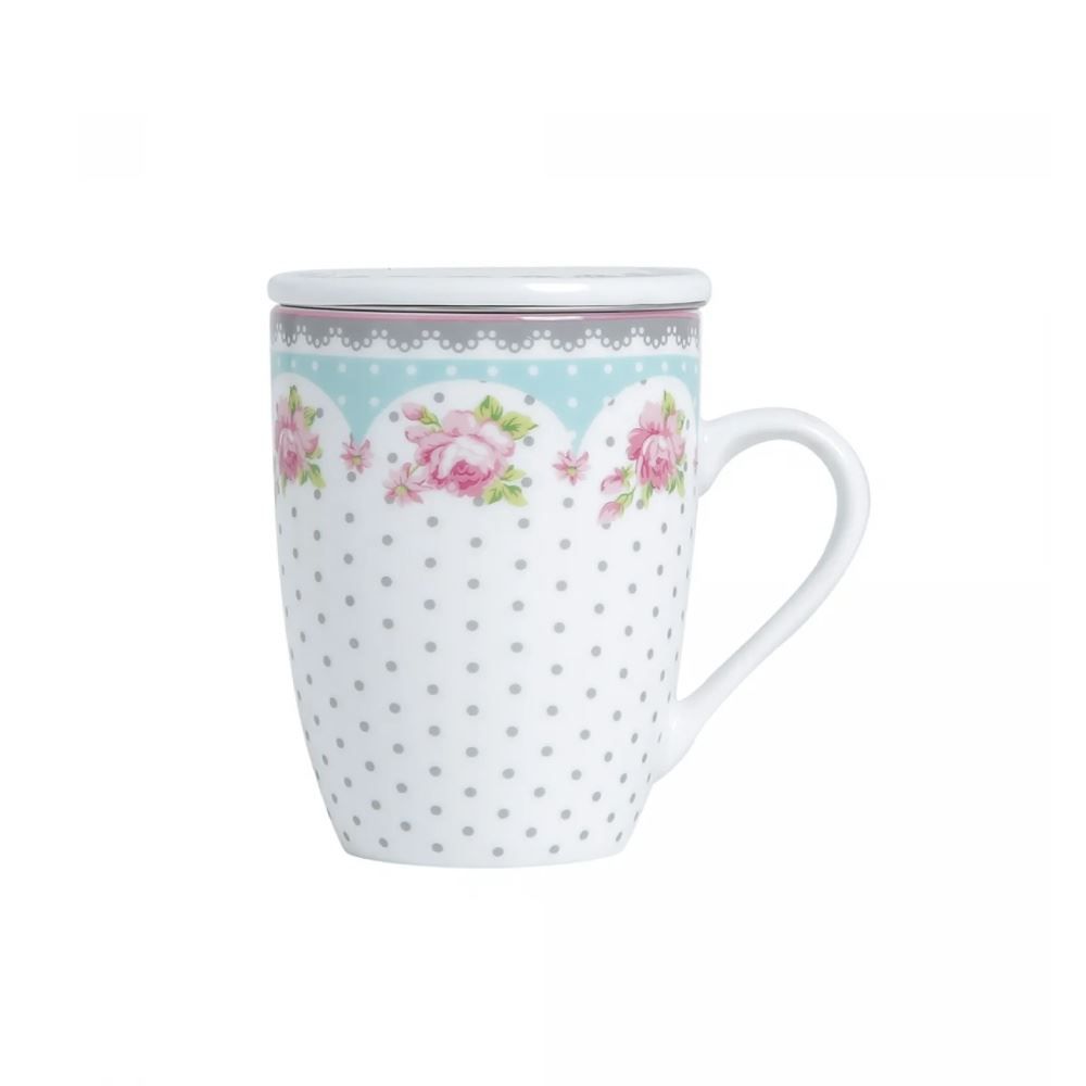 Caneca com Tampa em Porcelana e Filtro de Aço Lyor 340Ml - Amelia