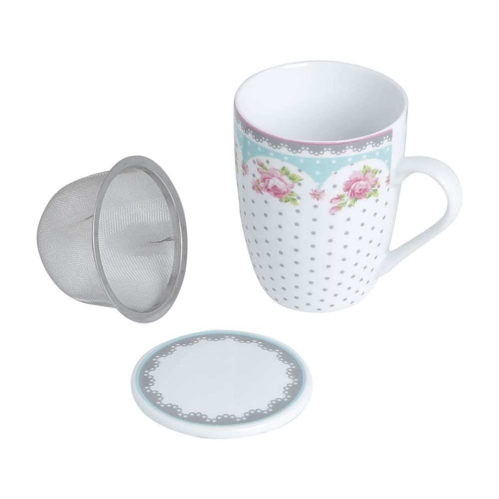 Caneca com Tampa em Porcelana e Filtro de Aço Lyor 340Ml - Amelia