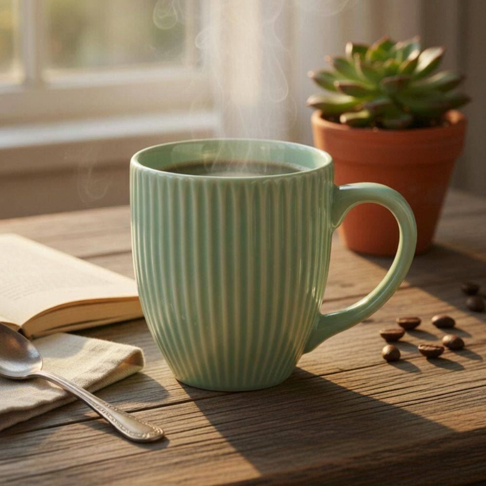 Caneca Porcelana Canelada Elegance Havan Casa 300Ml - Verde