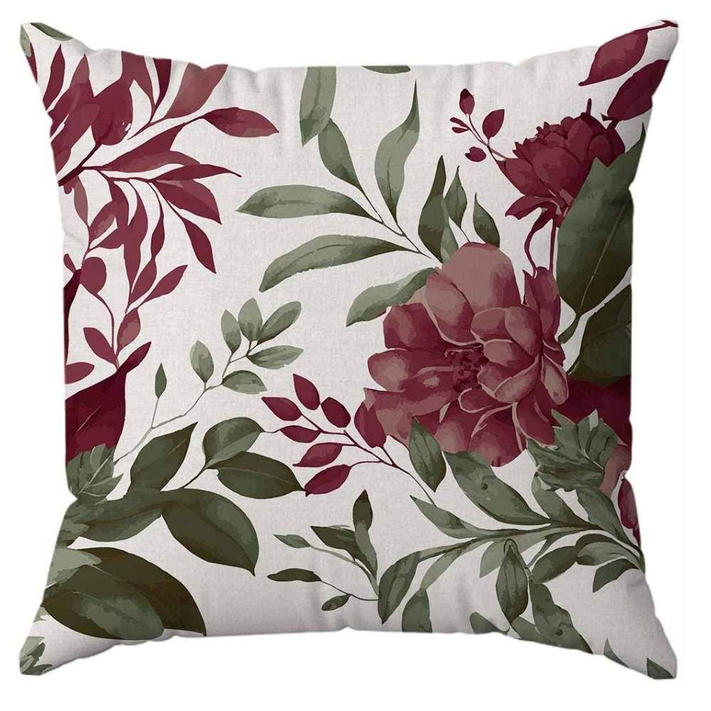 Capa de Almofada 43X43 cm Veludo Estampada Havan Casa - Flores Bordô e Verde