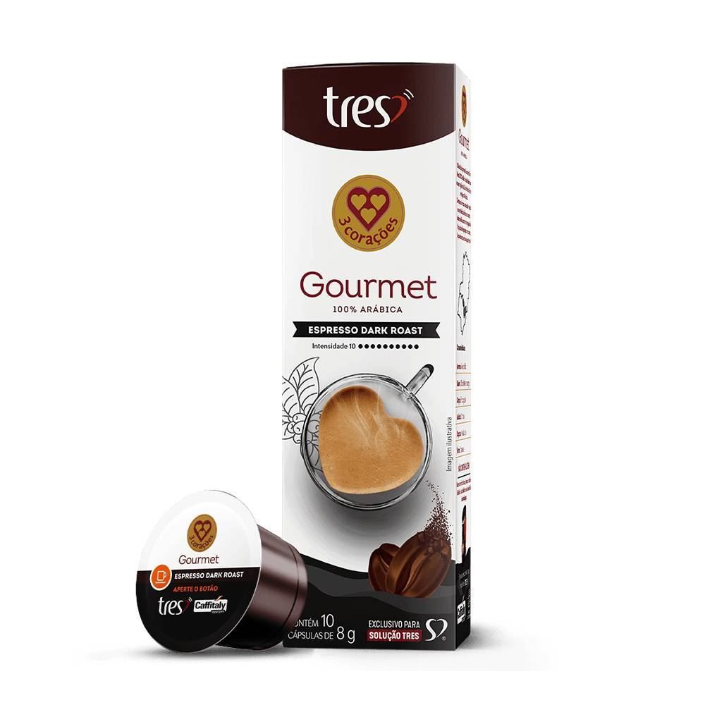 Cápsulas Café Espresso Gourmet Dark Roast 80G Tres 3 Corações - 10 Cápsulas