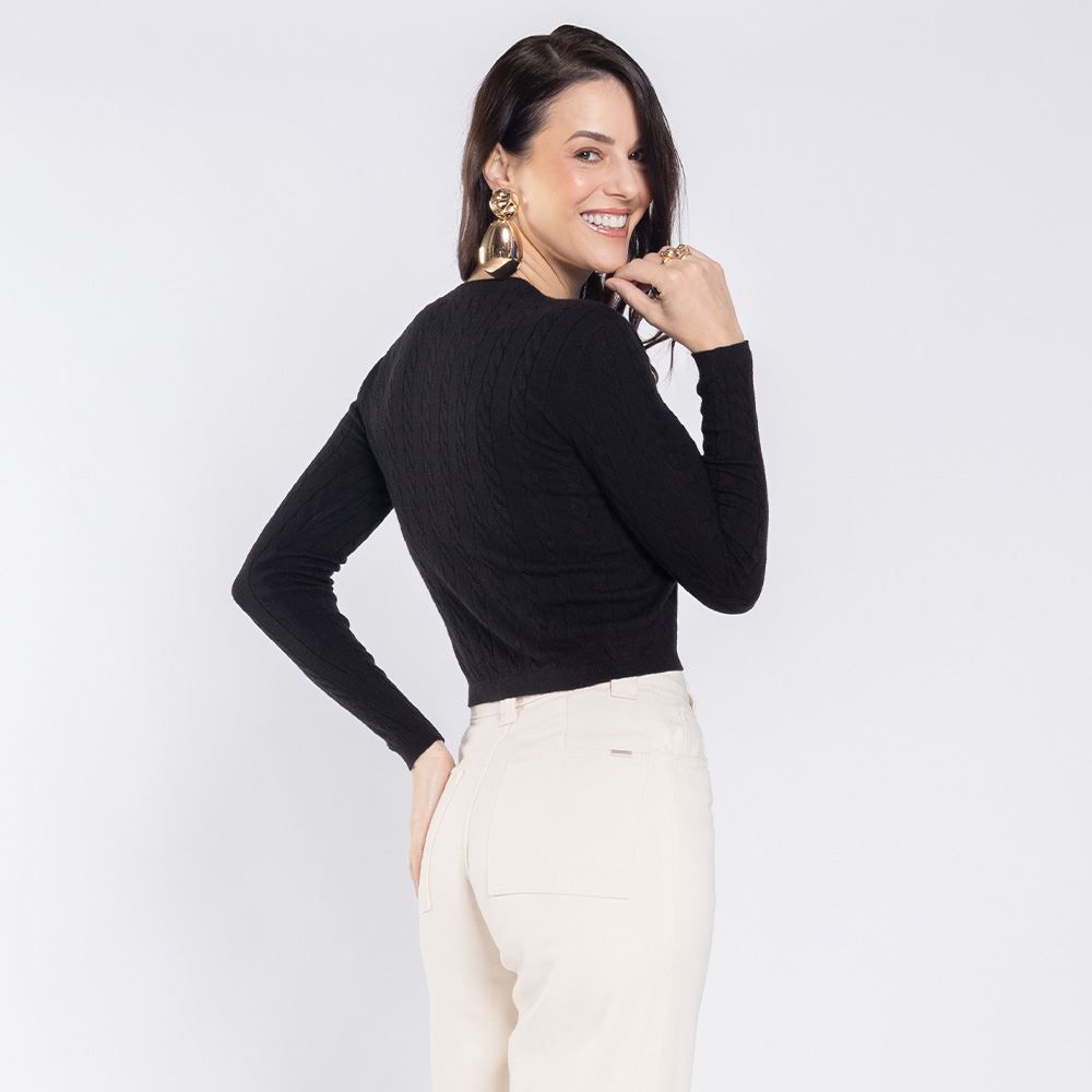 Cardigan Feminino De Tricot Trançado Boby Blues