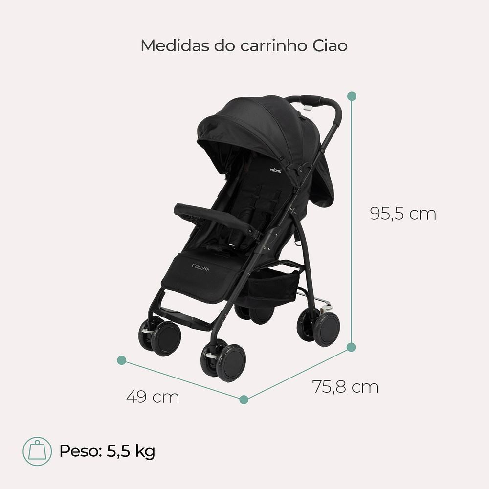 Carrinho de Bebê Colibri Infanti - Preto
