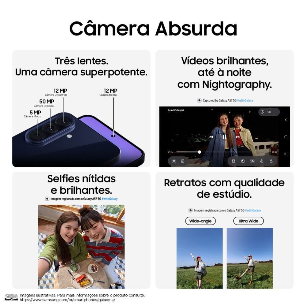 Celular Samsung Galaxy A57 5G 256Gb 8Gb Ram Recursos Ai Câmera 50Mp - Azul Claro