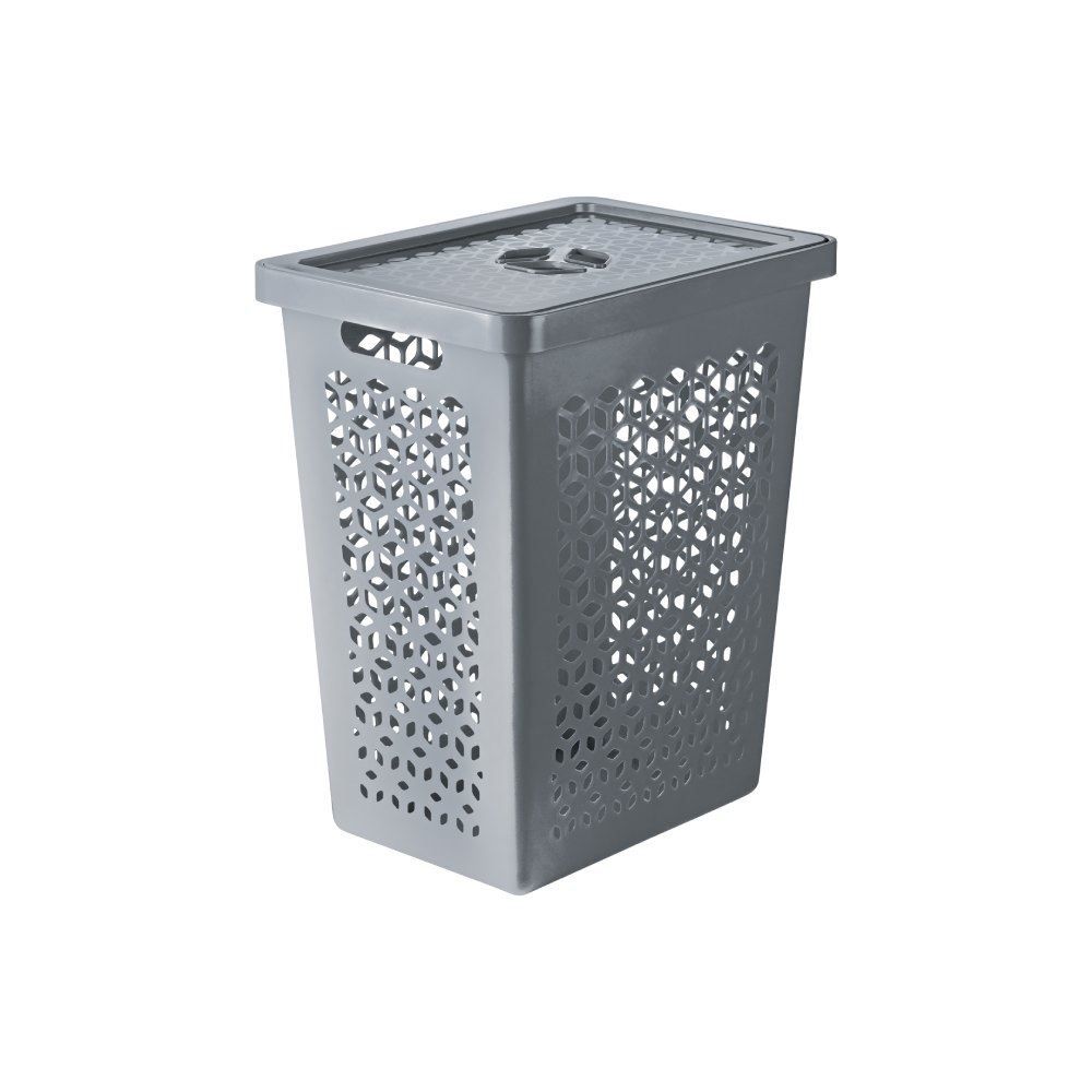 Cesto Organizador Com Tampa 55Litros - Cinza