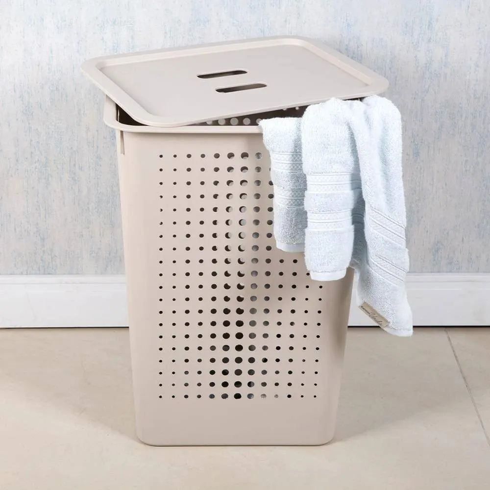 Cesto para Roupas com Tampa Martiplast 47 Litros - Bege