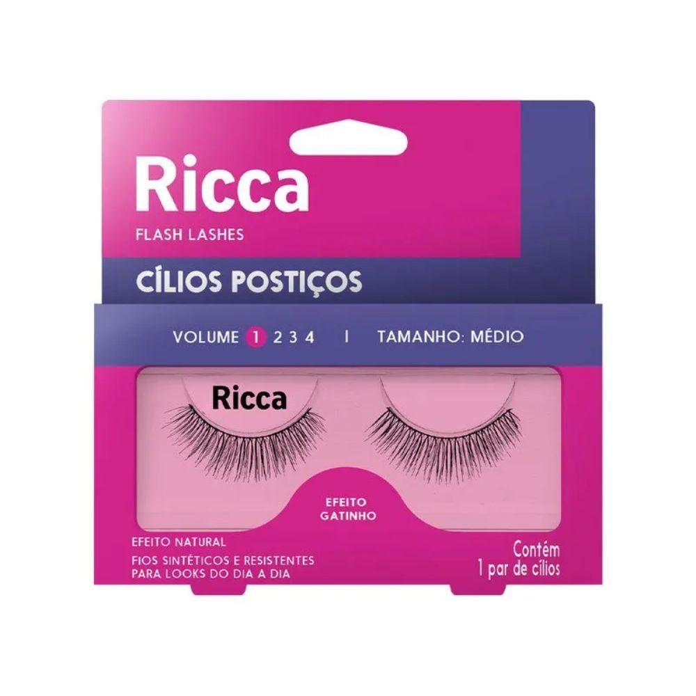 Cílios Postiços Efeito Gatinho Volume 1 Ricca - Médio