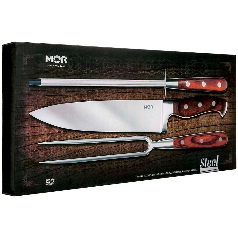Cj Faca 8 Garfo Chaira Steel 3Pcs Mor