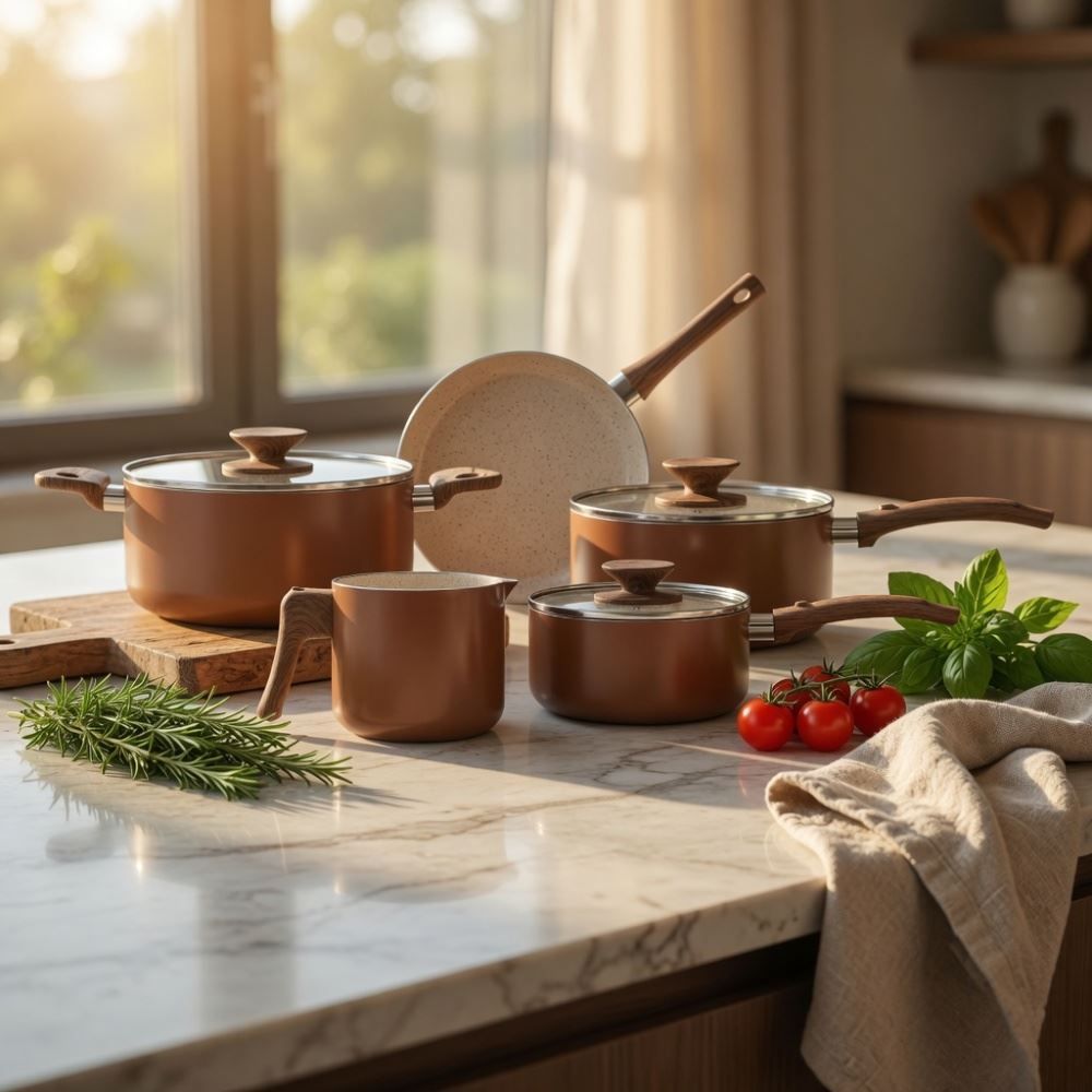 Jogo de Panelas Ceramic Life Primea 5 Peças Brinox - Cappuccino