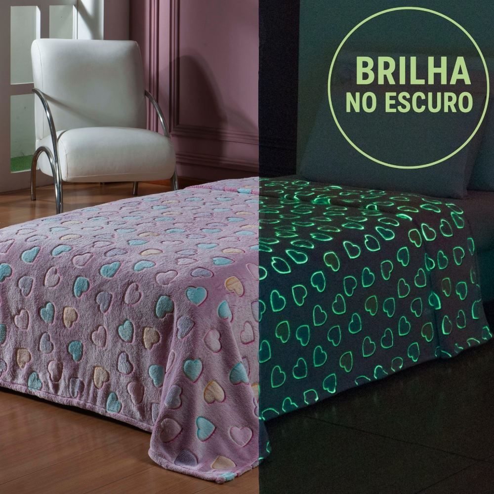 Cobertor Infantil Mágico Encantos Brilha No Escuro - Corações