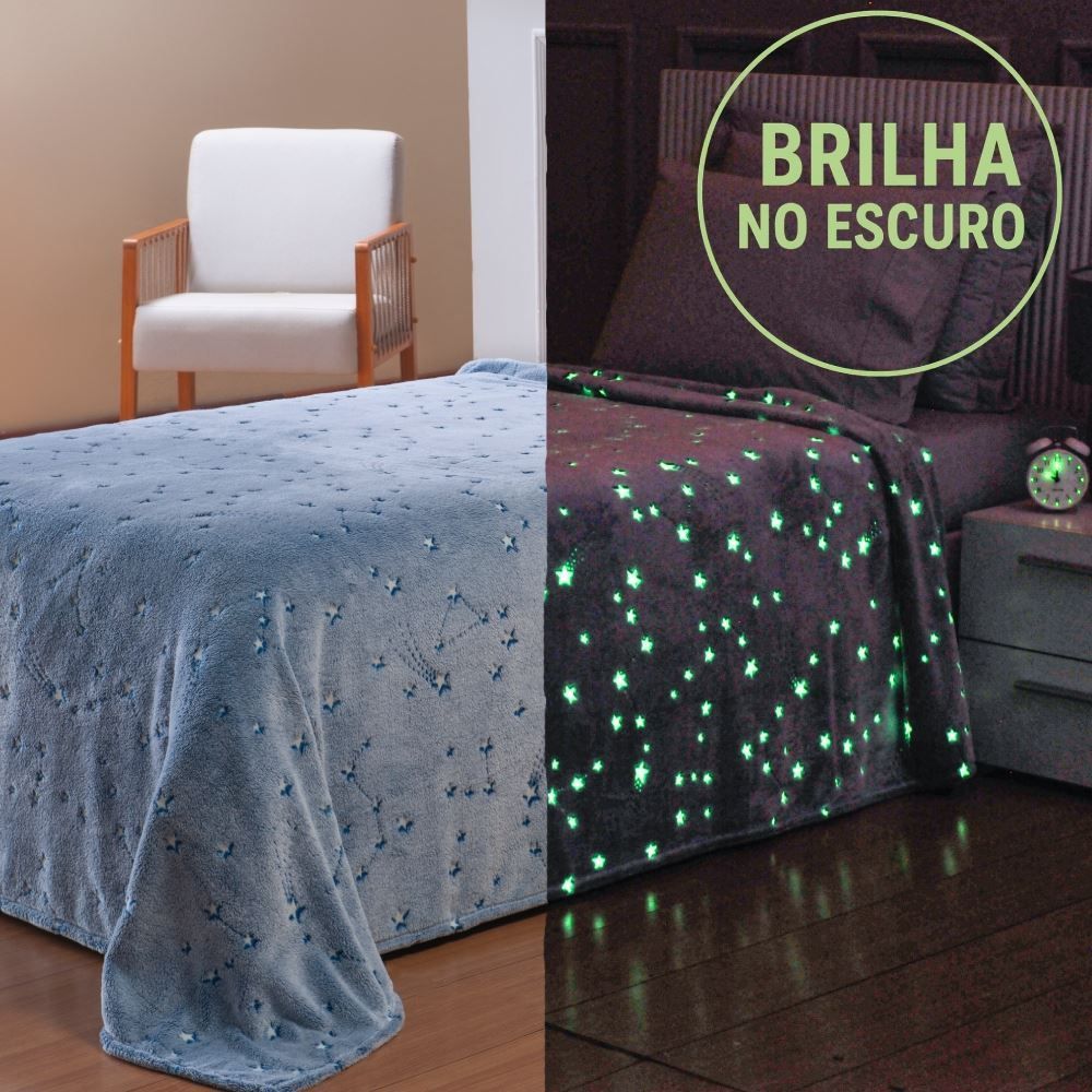 Cobertor Infantil Mágico Encantos Brilha No Escuro - Azul Sky