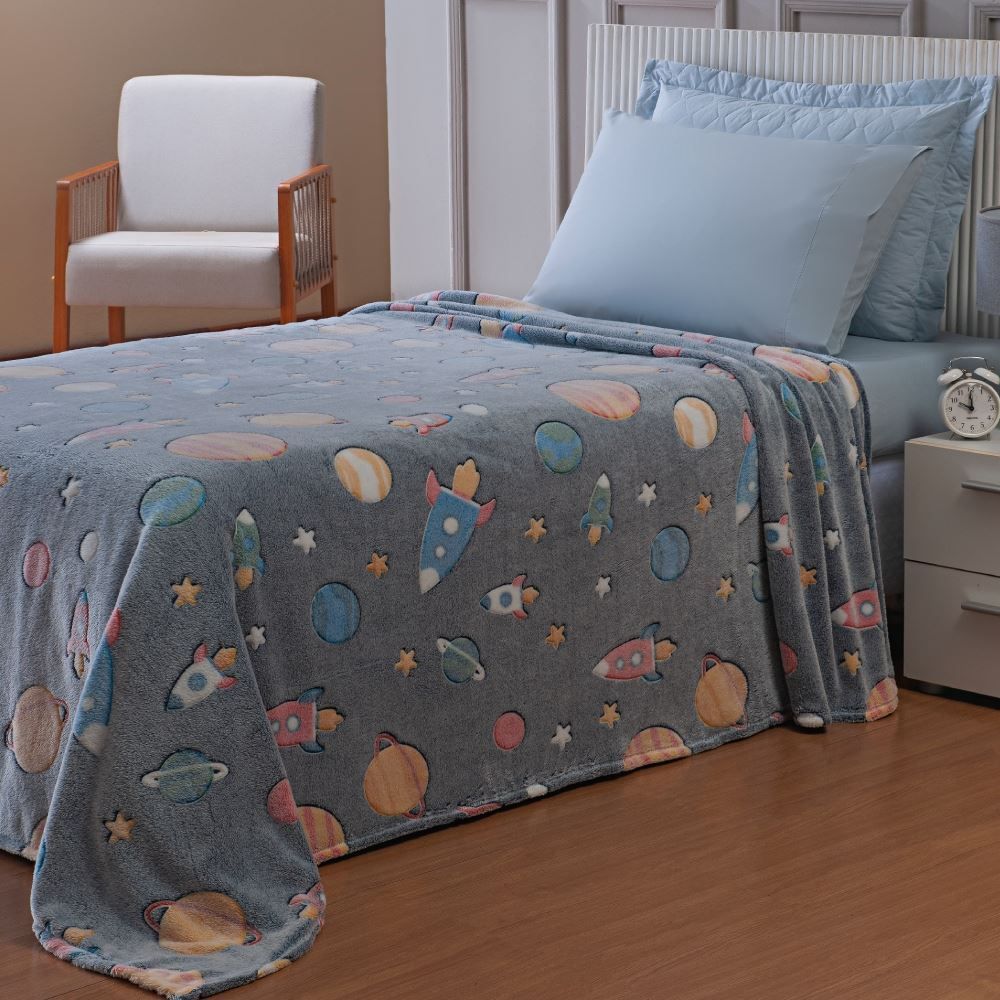 Cobertor Infantil Mágico Encantos Brilha No Escuro - Azul Planetas
